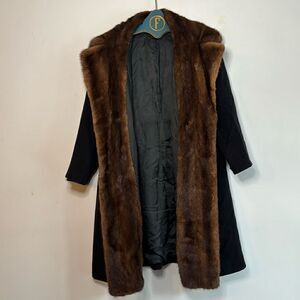 Cinzia Rocca Black Coat Jacket w/ brown Mink Fur coat - 4
